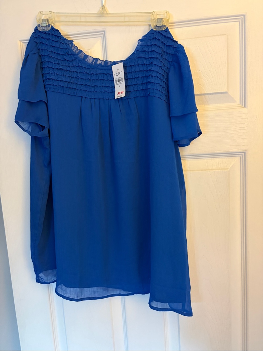 LOFT Royal Blue Smocked Yoke Flutter Sleeve Top